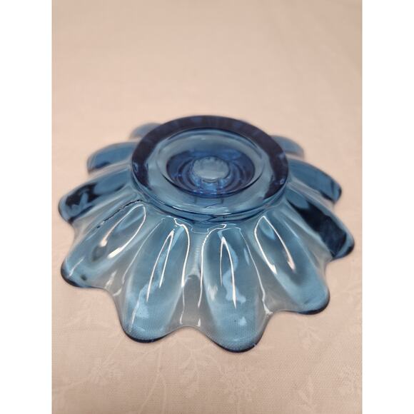 Vintage Federal Glass Candle Holders PAIR Celestial Ribbed Blue Glass 5 3/8" Art - Picture 4 of 8